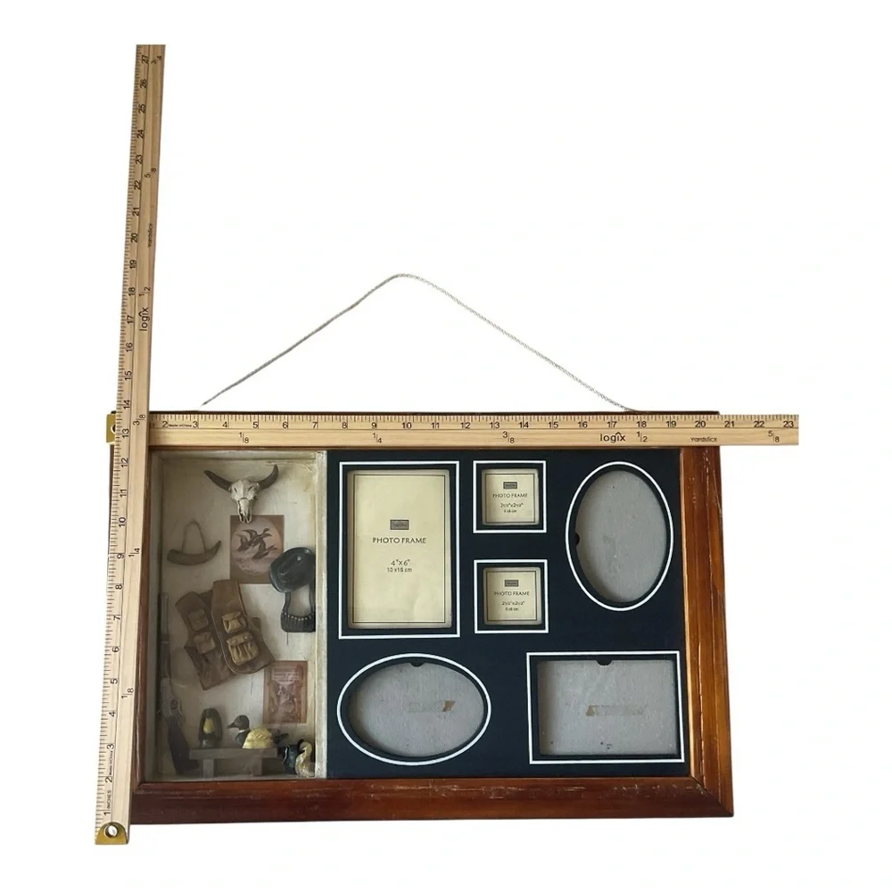 Western Shadow Box Photo Frame  Rustic Cowboy Décor with 6 Picture Openings